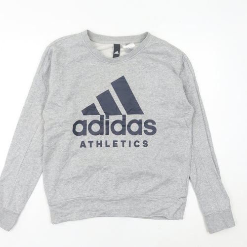 Adidas Women’s Grey Sweatshirt Size 8 Logo Pullover Athletic Top