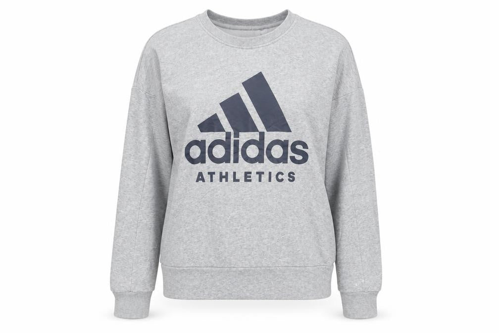 Front view of Adidas Women’s Grey Sweatshirt, size UK 8, Logo Pullover Athletic Top
