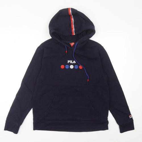 Fila Womens Navy Blue Pullover Hoodie Size 10 UK Long Sleeve Logo
