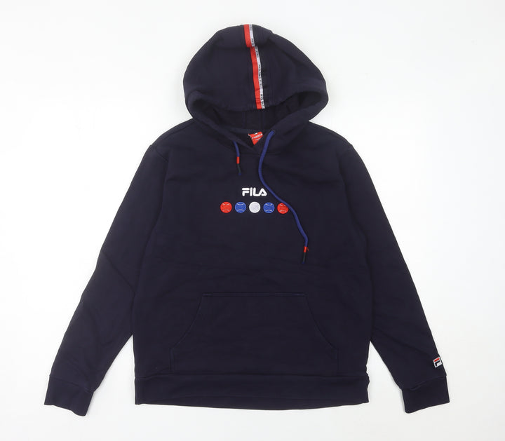 Fila Womens Navy Blue Pullover Hoodie Size 10 UK Long Sleeve Logo