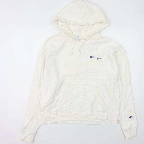 Champion Women’s White Hoodie L Pullover Logo Cotton Blend