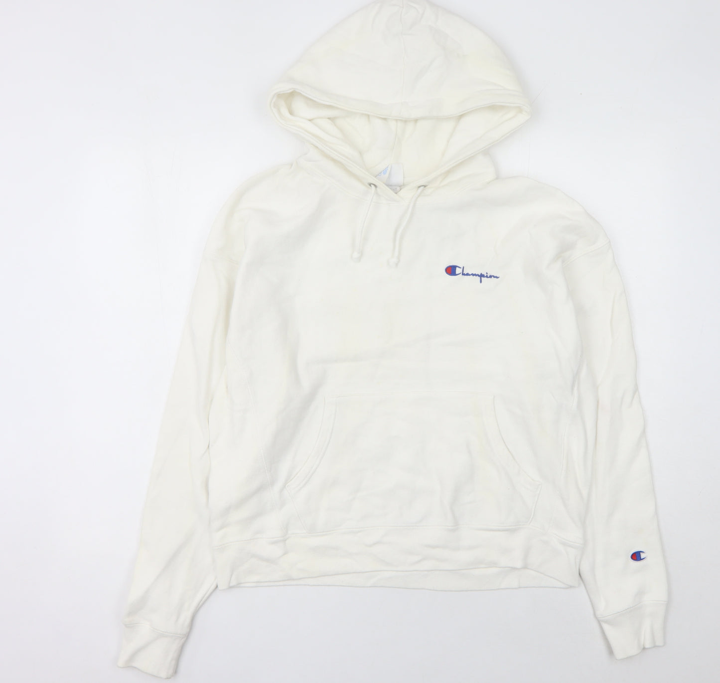 Champion Women’s White Hoodie L Pullover Logo Cotton Blend