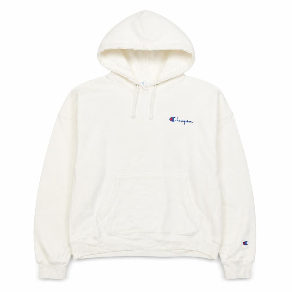 Front view of Champion Women’s White Hoodie L Pullover Logo Cotton Blend