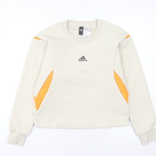Adidas Womens Ivory Sweatshirt Size 8 Pullover Crew Neck Sports Top