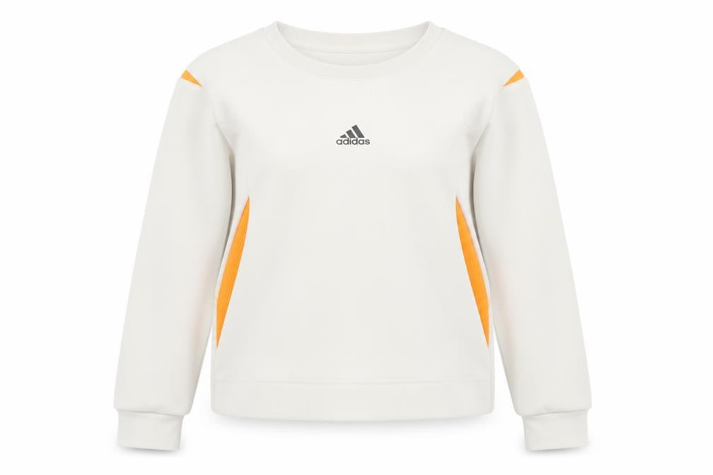 Front view of Adidas women’s ivory sweatshirt, size UK 8, pullover crew neck sports top