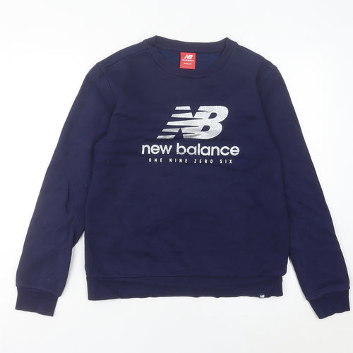 New Balance Women's Blue Logo Sweatshirt UK 8 Pullover Crew Neck