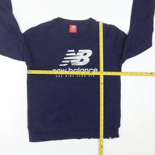 New Balance Women's Blue Logo Sweatshirt UK 8 Pullover Crew Neck