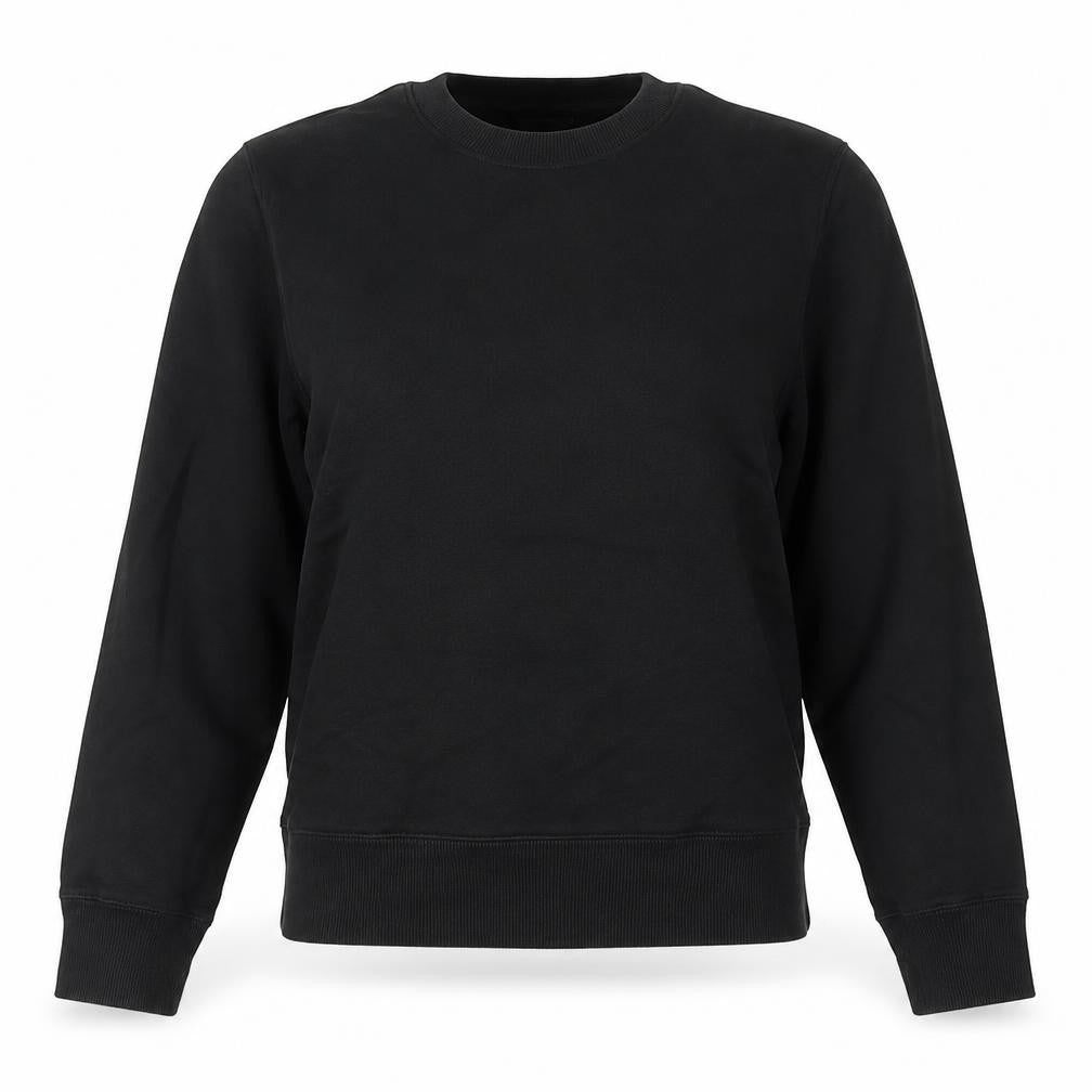 Front view of Nike women’s black sweatshirt, size UK 8, uk crew neck logo cotton