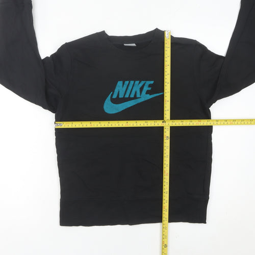 Nike Womens Black Sweatshirt Size 8 UK Crew Neck Logo Cotton
