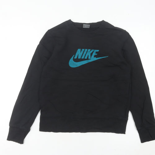 Nike Womens Black Sweatshirt Size 8 UK Crew Neck Logo Cotton