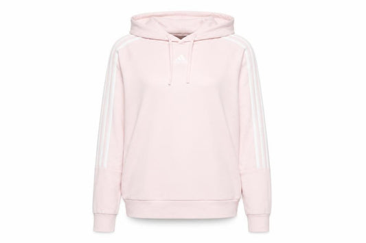 Front view of Adidas women’s pink pullover hoodie, size UK 8, uk cotton blend