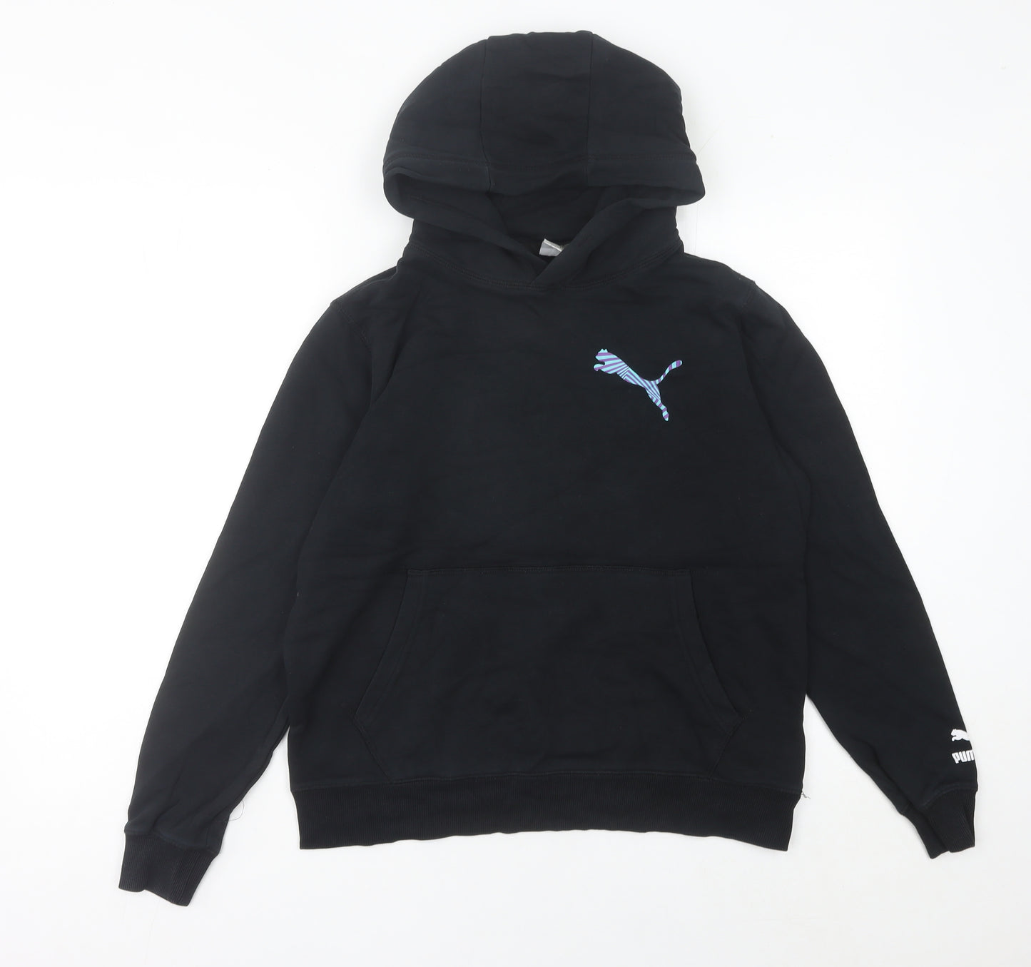 Puma Womens Black Hoodie UK 6 Graphic Print Pullover Sweatshirt
