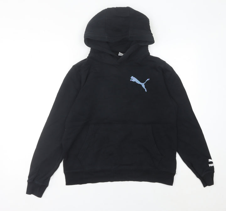 Puma Womens Black Hoodie UK 6 Graphic Print Pullover Sweatshirt