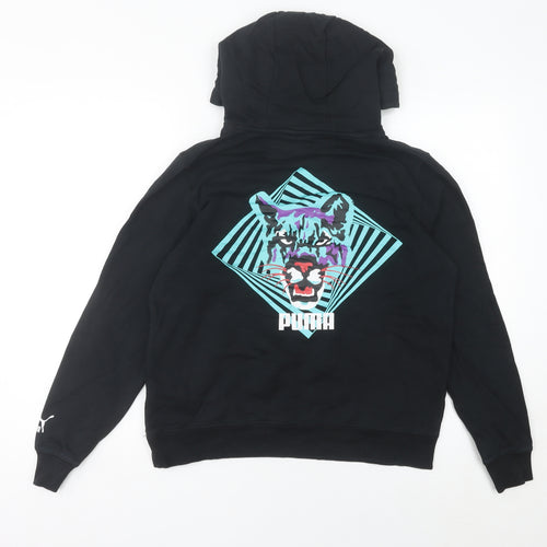 Puma Womens Black Hoodie UK 6 Graphic Print Pullover Sweatshirt