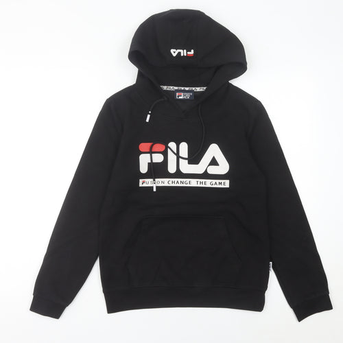 FILA Womens Black Pullover Hoodie Size 6 Regular Fit Logo Sportswear
