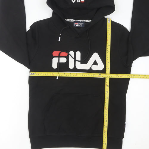 FILA Womens Black Pullover Hoodie Size 6 Regular Fit Logo Sportswear