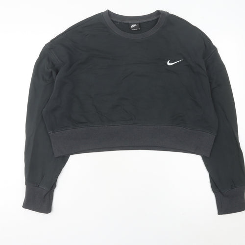 Nike Womens Black Cropped Sweatshirt UK 8 Cotton Logo Jumper