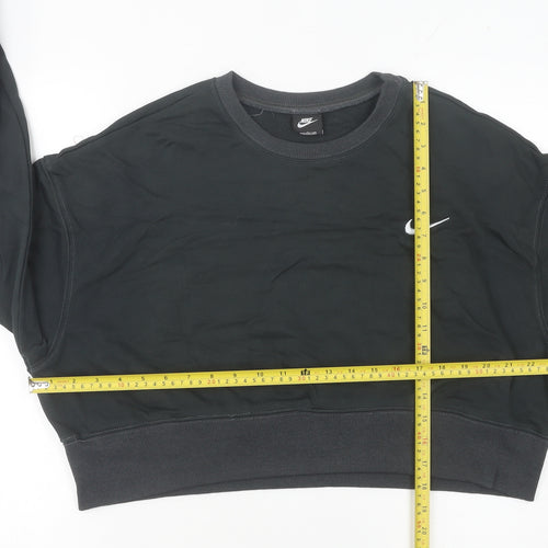 Nike Womens Black Cropped Sweatshirt UK 8 Cotton Logo Jumper