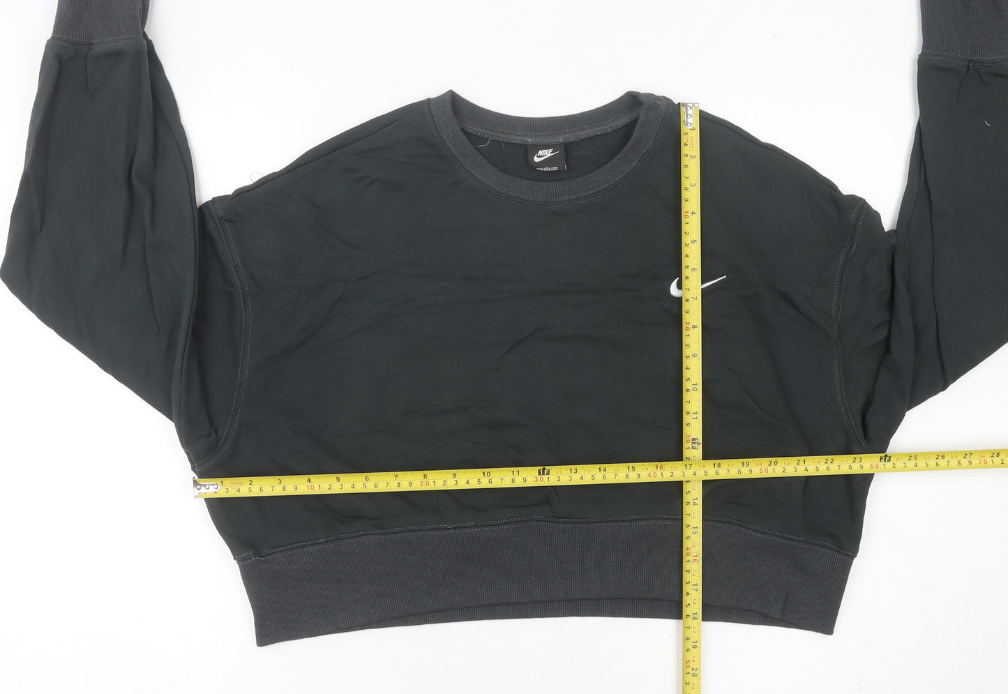 Nike Womens Black Cropped Sweatshirt UK 8 Cotton Logo Jumper