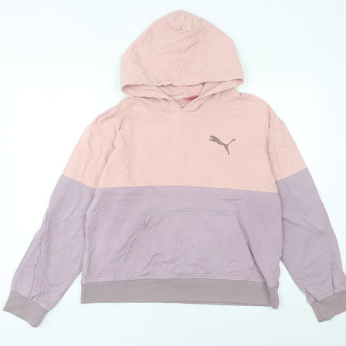 Puma Womens Pink Purple Colourblock Pullover Hoodie Size 10