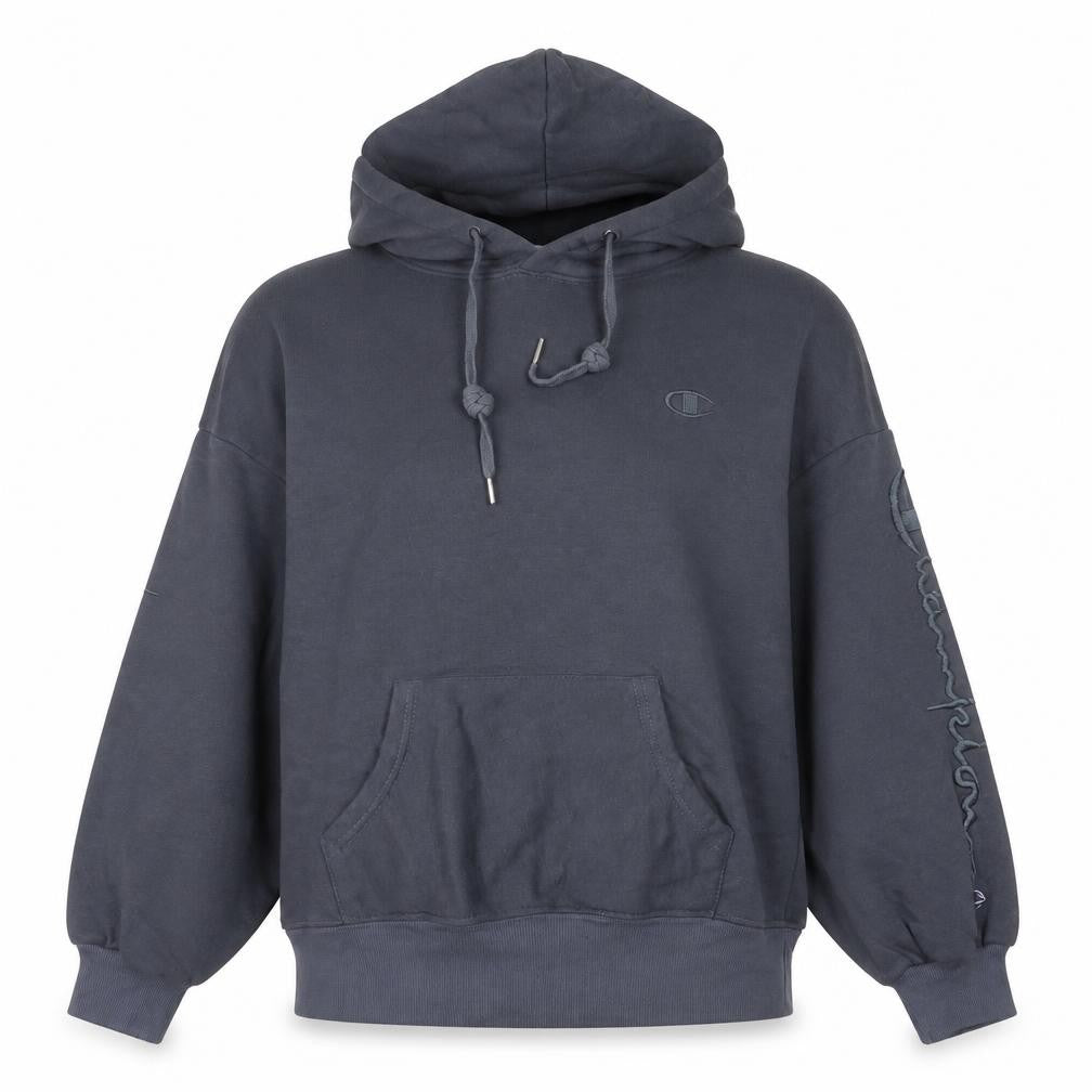 Front view of Champion Women's Grey Pullover Hoodie, size 8, UK Regular Fit