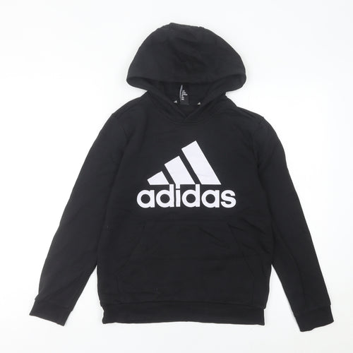 Adidas Womens Black Pullover Hoodie Size 2 Logo Print Sweatshirt