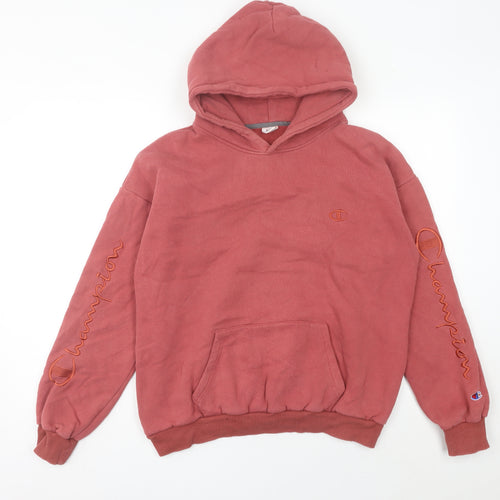 Champion Womens Red Pullover Hoodie Size 8 Cotton Logo Sweatshirt