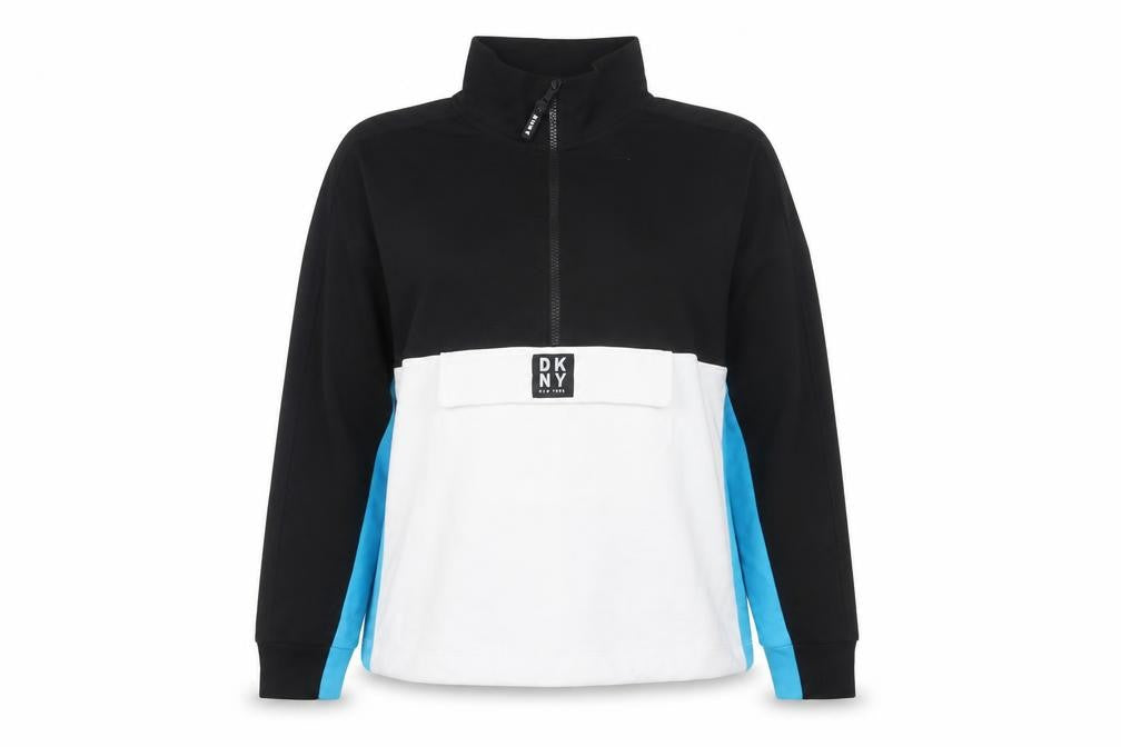DKNY Sport Women's Black White Blue 1/2 Zip Sweatshirt Size L