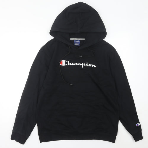 Champion Womens Black Hoodie UK 12 Pullover Logo Sweatshirt