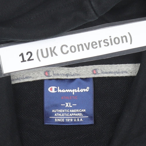 Champion Womens Black Hoodie UK 12 Pullover Logo Sweatshirt