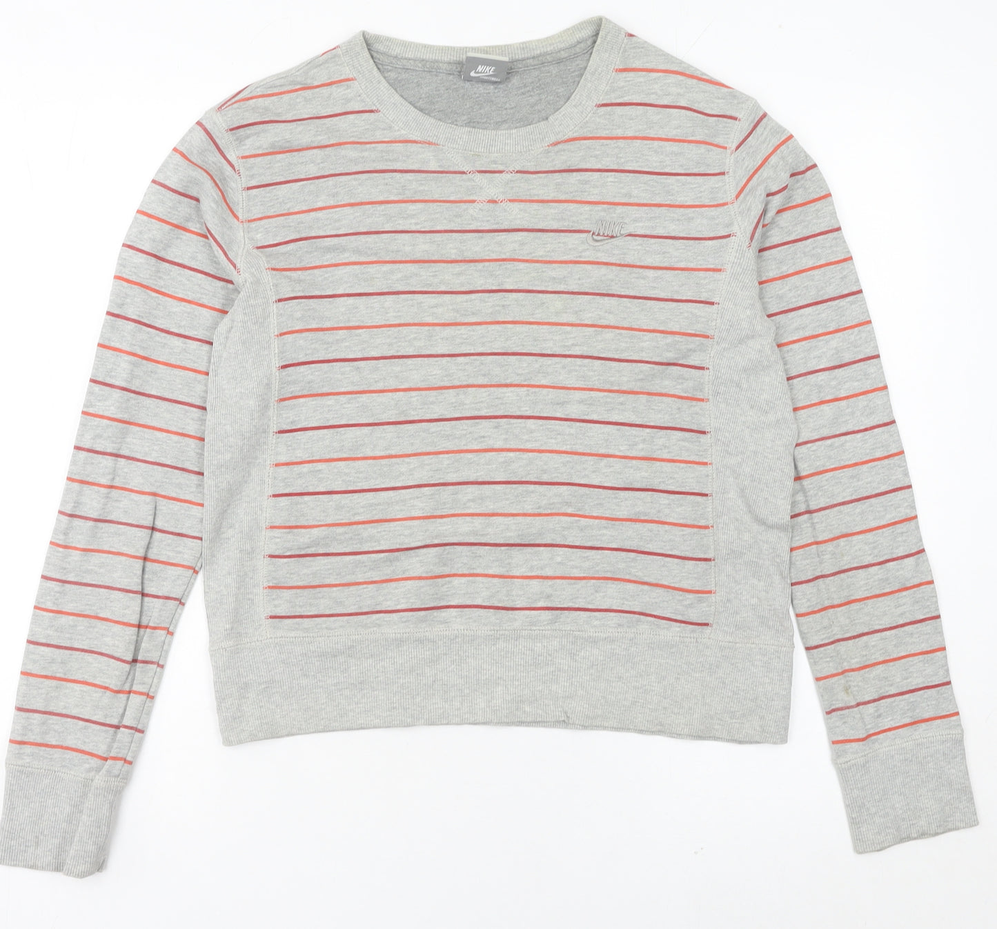 Nike Womens Grey Striped Sweatshirt UK 10 Crew Neck Long Sleeve