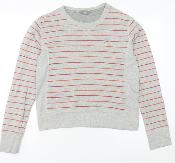 Nike Womens Grey Striped Sweatshirt UK 10 Crew Neck Long Sleeve