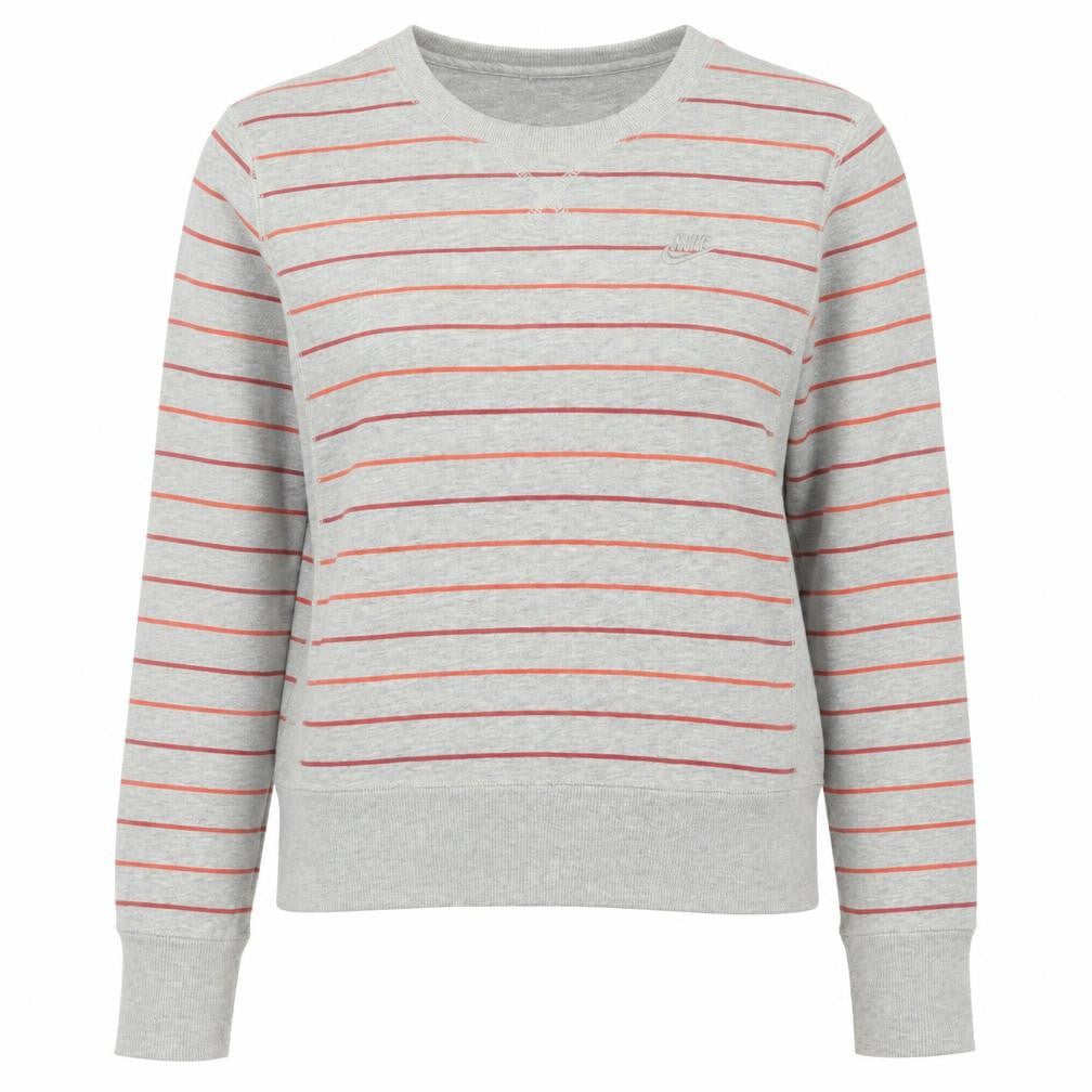 Front view of Nike women’s grey striped sweatshirt uk 10 crew neck long sleeve