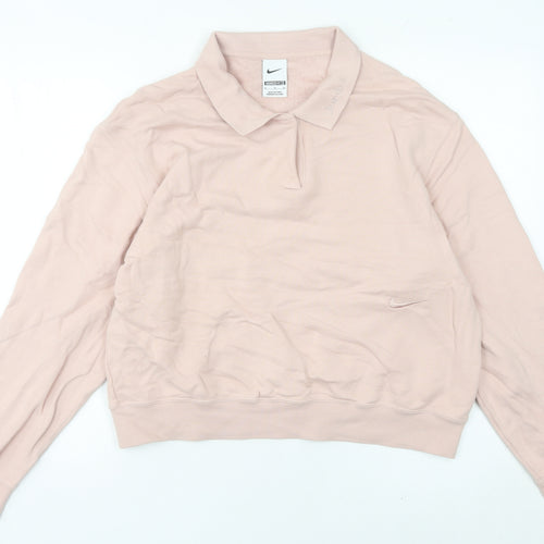 Nike Womens Pink Collared Sweatshirt Size 12 Cotton Oversized Fit
