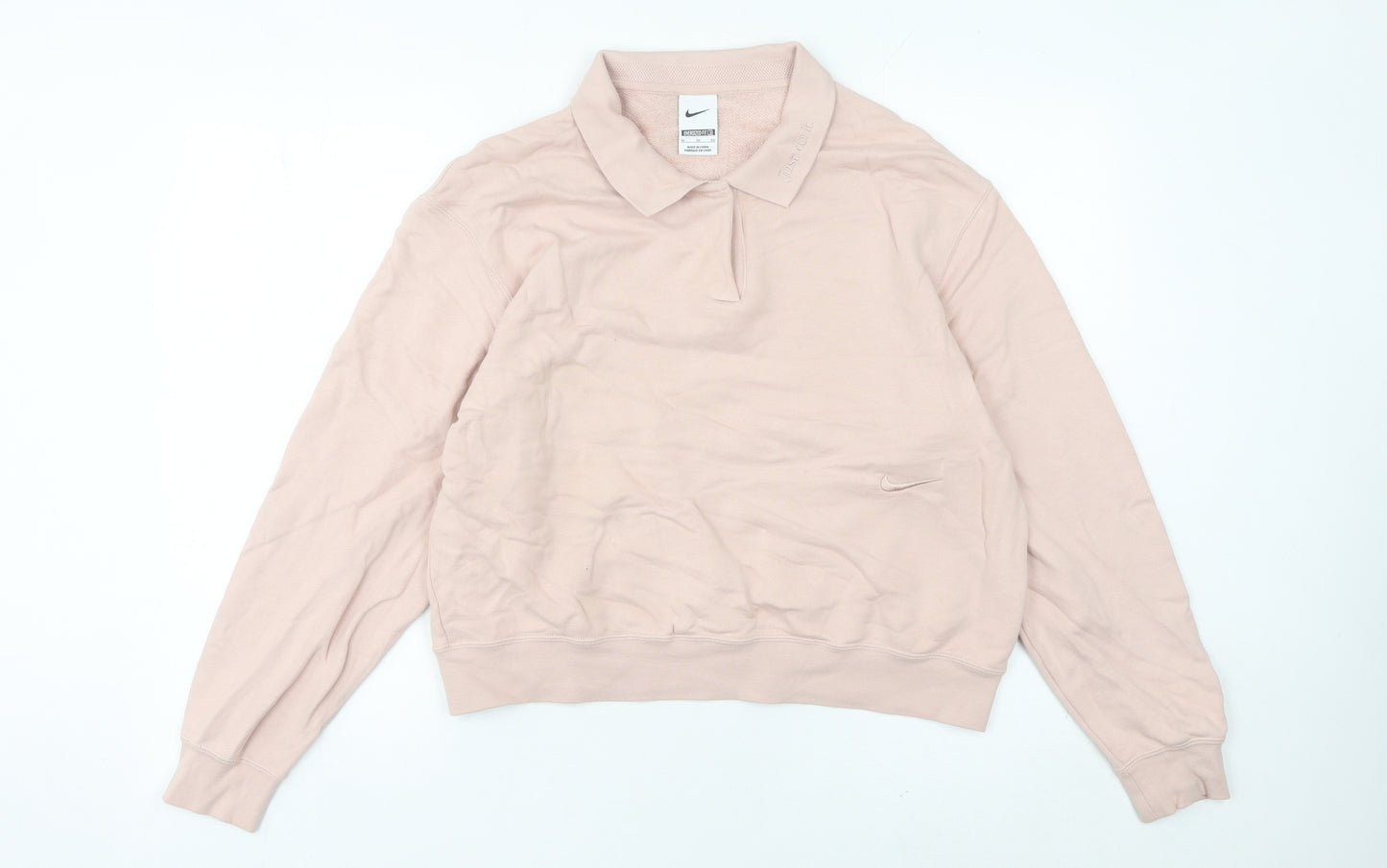 Nike Womens Pink Collared Sweatshirt Size 12 Cotton Oversized Fit