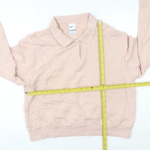 Nike Womens Pink Collared Sweatshirt Size 12 Cotton Oversized Fit