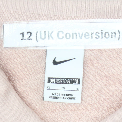 Nike Womens Pink Collared Sweatshirt Size 12 Cotton Oversized Fit