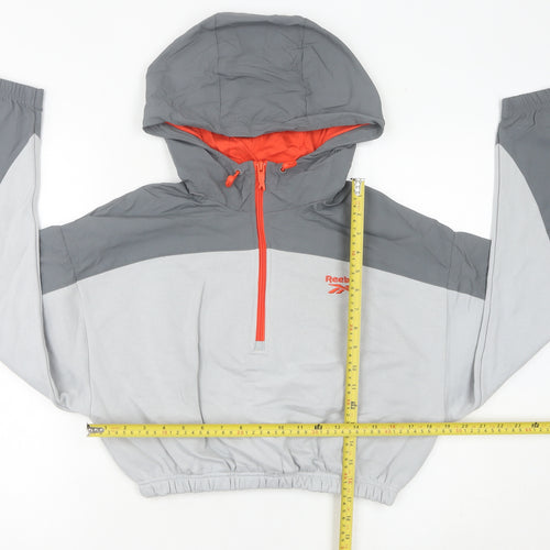 Reebok Women’s Grey Hooded Sweatshirt UK 8 1/2 Zip Logo Pullover