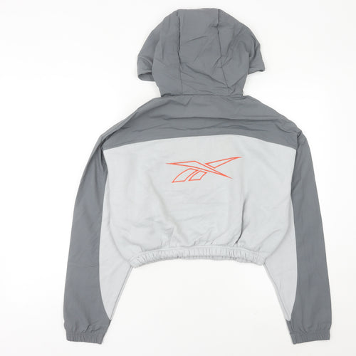 Reebok Women’s Grey Hooded Sweatshirt UK 8 1/2 Zip Logo Pullover