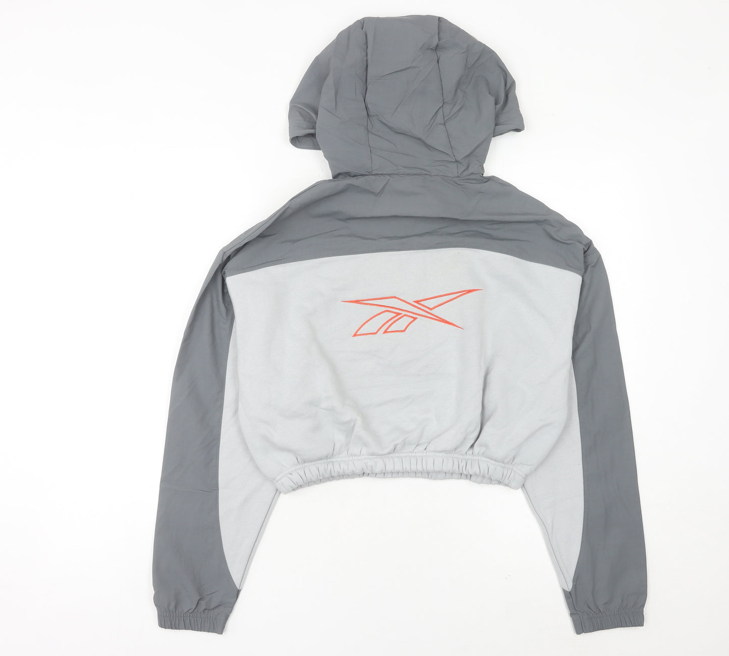 Reebok Women’s Grey Hooded Sweatshirt UK 8 1/2 Zip Logo Pullover