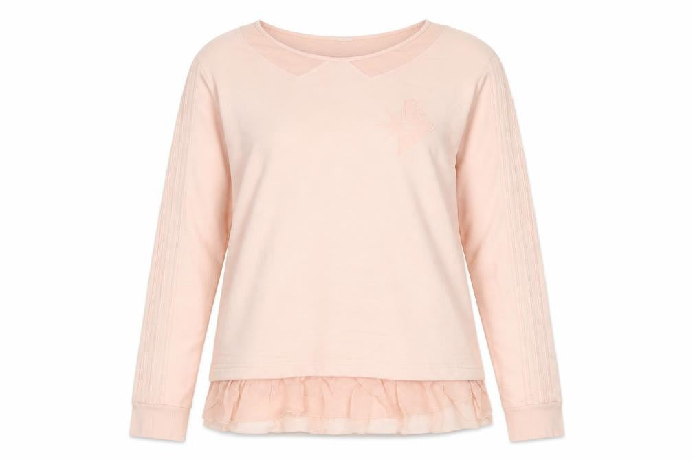 Front view of Adidas Women’s Pink Sweatshirt UK 12 Ruffle Hem Long Sleeve Pullover