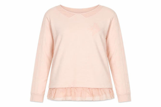 Front view of Adidas Women’s Pink Sweatshirt UK 12 Ruffle Hem Long Sleeve Pullover