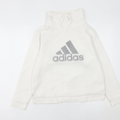Adidas Women’s White Pullover Hoodie UK 10 Cotton Blend Logo Sport