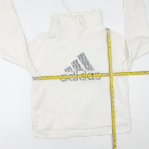 Adidas Women’s White Pullover Hoodie UK 10 Cotton Blend Logo Sport