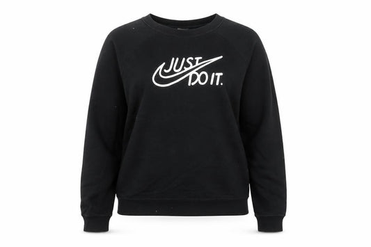Front view of Nike Women’s Black Crew Neck Sweatshirt UK 10 Just Do It Logo