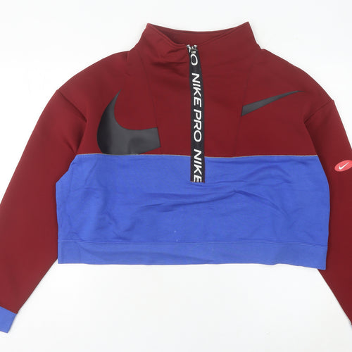 Nike Women Red Blue Logo 1/4 Zip Sweatshirt Size 14 Dri-Fit Sportswear