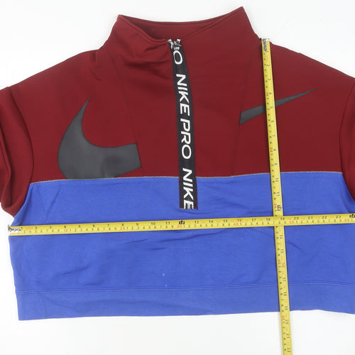 Nike Women Red Blue Logo 1/4 Zip Sweatshirt Size 14 Dri-Fit Sportswear