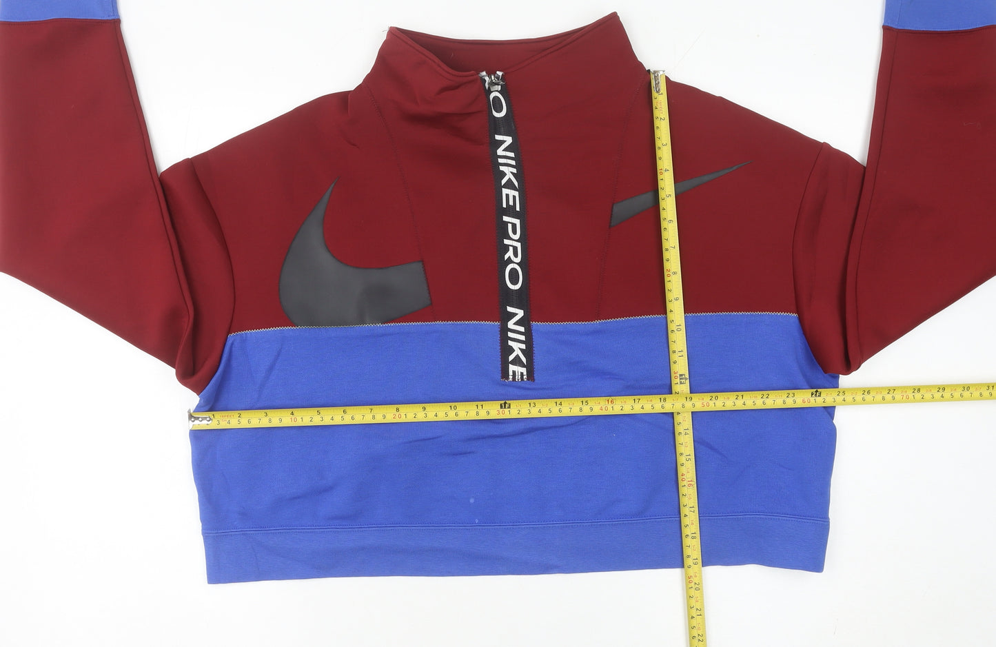Nike Women Red Blue Logo 1/4 Zip Sweatshirt Size 14 Dri-Fit Sportswear