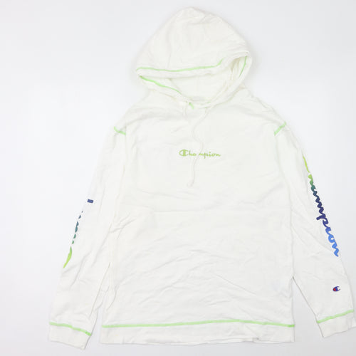 Champion Women's White Pullover Hoodie UK 10 Logo Print Long Sleeve