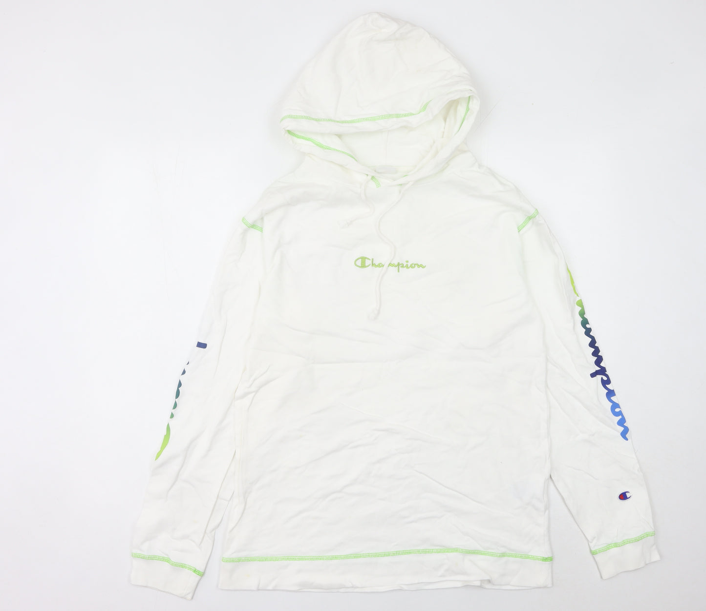 Champion Women's White Pullover Hoodie UK 10 Logo Print Long Sleeve